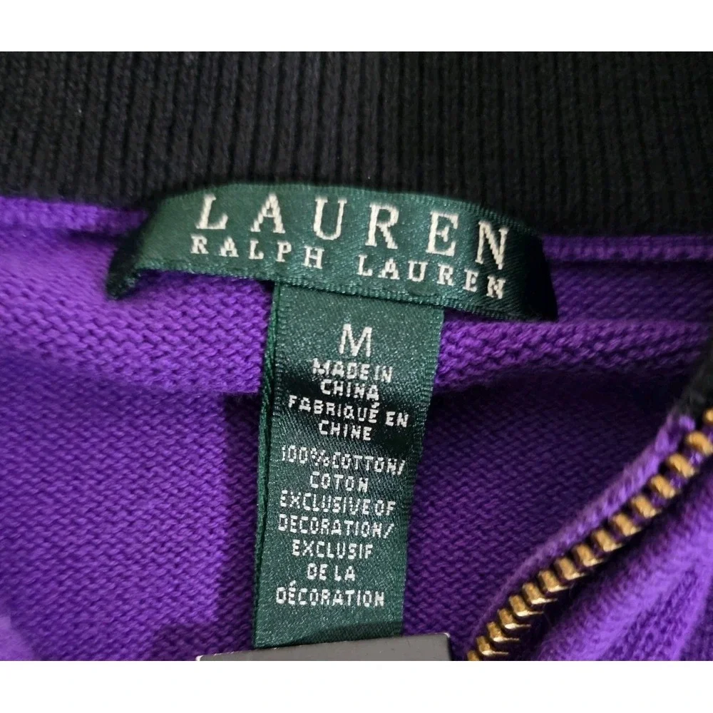 Lauren Ralph Lauren Quarter Zip Sweater Women Medium‎ Purple Striped Nautical